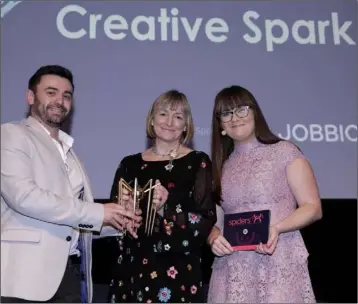  ??  ?? Sarah Daly, Creative Spark accepting the award for Best Co-working space at the 2018 Spiders.