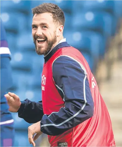  ??  ?? LAUGHING IN FACE OF ADVERSITY: Scotland centre Alex Dunbar in training ahead of the New Zealand game