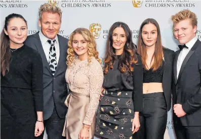 ?? Picture: DAVE BENNETT/GETTY ?? Gordon Ramsay with his family... Megan, now 19, Matilda, 16, wife Tanya, and twins Holly and Jack, 18