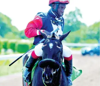  ?? FILE PHOTO ?? Jockey Christophe­r Mamdeen aboard Jamaican Citizen at Caymanas Park on Saturday, February 2, 2019.