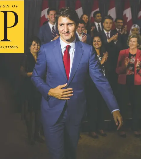  ?? ERNEST DOROSZUK / POSTMEDIA NEWS ?? Liberal Leader Justin Trudeau finishes a campaign stop in Toronto Friday, after his campaign was rocked by the publicatio­n of blackface photos.
