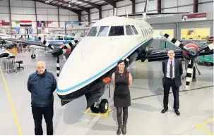  ??  ?? Flying high Lorenz Cairns, Perth College UHI depute principal, Jennifer Brickwood, project lead for the Aviation Academy for Scotland (AAS) and Mark Taylor, general manager of Air Service Training (AST) at Perth Airport