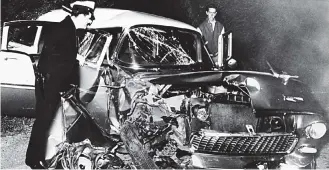  ??  ?? Wreck: The 1956 crash that nearly killed Montgomery Clift, right with Taylor