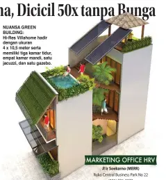  ??  ?? NUANSA GREEN BUILDING: Hi-Res Villahome hadir dengan ukuran 4 x 10,5 meter serta memiliki tiga kamar tidur, empat kamar mandi, satu jacuzzi, dan satu gazebo.