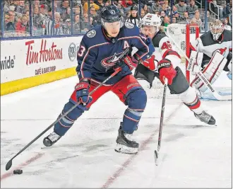  ?? [KYLE ROBERTSON/DISPATCH] ?? Blue Jackets right wing Cam Atkinson scored Tuesday against the Devils, giving him a goal in three straight games.