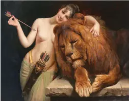  ??  ?? Ci-dessus Cette Diane et un lion de Angello von Courten a séduit un amateur à 39 000 euros chez Artcurial à Paris. Page de droite La Chasse au faucon, d’eugène Fromentin a changé de mains à 19 500 euros, chez Sotheby’s Londres.