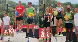  ?? (Photos S.G.) ?? Les podiums masculins et féminins du 17 km, avec les victoires de Benjamin Berkoukchi et Nathalie Favreau.