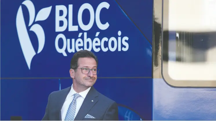  ?? DAVE CHAN / AFP via Gett y Imag es ?? Bloc Québécois leader Yves-françois Blanchet has positioned the party as the only one that supports Bill 21, which bans religious symbols for some public-sector employees.