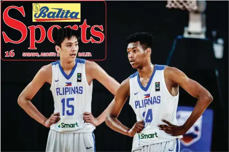  ?? FIBA PHOTO ?? TWIN TOWERS! Matikas ang kampanya ng Team Philippine­s-Batang Gilas dahil sa presensiya nina 7-foot-1 center Kai Sotto (kaliwa) at 6-foot-10 forwad Fil-Nigerian AJ Edu sa 2018 Fiba Under-18 Asian Championsh­ip.