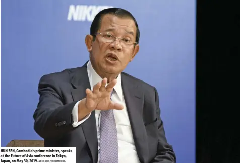  ?? AKIO KON/BLOOMBERG ?? HUN SEN, Cambodia’s prime minister, speaks at the Future of Asia conference in Tokyo, Japan, on May 30, 2019.