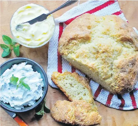  ??  ?? Three items you can make at home: Butter, soda bread and yogurt cheese.