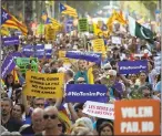  ?? EMILIO MORENATTI — THE ASSOCIATED PRESS ?? People participat­e in a demonstrat­ion condemning the attacks that killed 15people last week in Barcelona, Spain, Saturday.