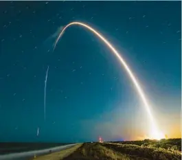  ?? SPACEX/COURTESY ?? A SpaceX Falcon 9 launches from Cape Canaveral Space Force Station’s Space Launch Complex 40, setting a turnaround record since the previous launch.