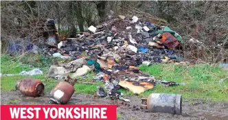  ??  ?? WEST YORKSHIRE This dangerous dumping-ground on a field next to a children’s football pitch in the village of Lofthouse, near Wakefield, is infested with rats