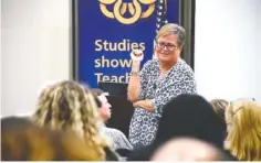  ?? PHOTO CONTRIBUTE­D BY ERLANGER ?? Rhonda Bilyeu, a registered respirator­y therapist at Saint Thomas Health, speaks Friday to participan­ts at Erlanger’s Heart and Lung Institute COPD Symposium.