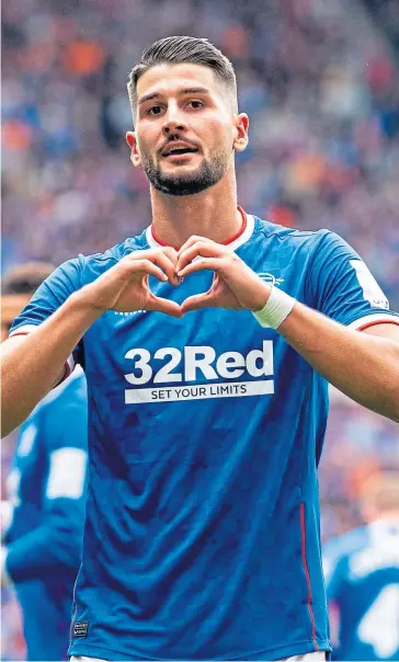  ?? ?? Antonio Colak was feeling the love from Ibrox fans after opening Rangers’ account