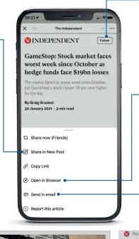  ??  ?? Tap the notificati­ons icon (which looks like a bell) and a section will open at the bottom of the screen showing articles flagged up for your attention.