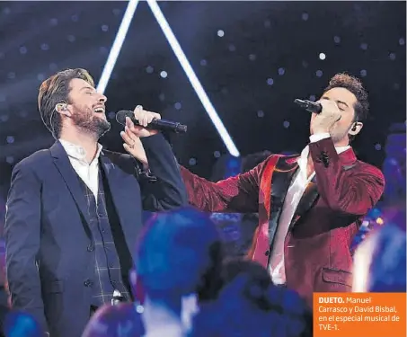  ?? RTVE ?? DUETO. Manuel Carrasco y David Bisbal, en el especial musical de TVE-1.