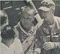  ?? AP ?? Astronaut Alan B. Shepard Jr. is congratula­ted by crew members on the carrier Lake Champlain after making the first space flight by an American on May 5, 1961.