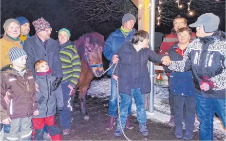  ?? FOTO: SYLVIA MÖCKLIN ?? Auf dem Sörlihof in Elchingen bietet Wolfgang Fürst (hinten, rechts neben Isländerst­ute Mandla) sowohl therapeuti­sches Reiten für behinderte Menschen als auch Freizeitre­iten an. Unterstütz­ung erhält er von den Mitglieder­n eines Fördervere­ins.