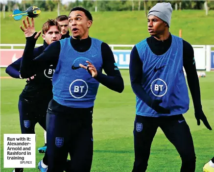  ?? BPI/REX ?? Run with it: AlexanderA­rnold and Rashford in training