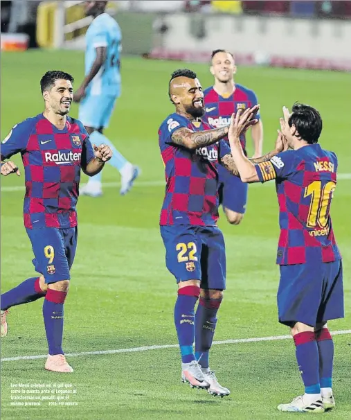  ?? FOTO: PEP MORATA ?? Leo Messi celebró así el gol que cerró la cuenta ante el Leganés al transforma­r un penalti que él mismo provocó