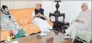  ?? PTI ?? Home Minister Rajnath Singh with J&K Governor N N Vohra and CM Mehbooba Mufti in Srinagar.