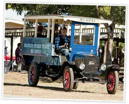  ?? Farmer Photo: Kevin ?? ALL ABOARD: Highfields Pioneer Village miniature steam train and Model T Ford bus rides will be running this weekend.