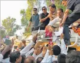  ?? Congress Vice president Rahul Gandhi during his road show in Aligarh on Friday. ?? MANOJ ALIGADI/HT PHOTO