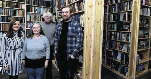  ??  ?? RE-OPENED: From left, granddaugh­ter Megan Taylor, Marilyn Wayte, Bryn Wayte and Campbell Parker in Deeside Books, Bridge Street, in Ballater