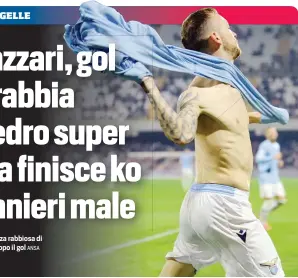  ?? ANSA ?? L’esultanza rabbiosa di Lazzari dopo il gol