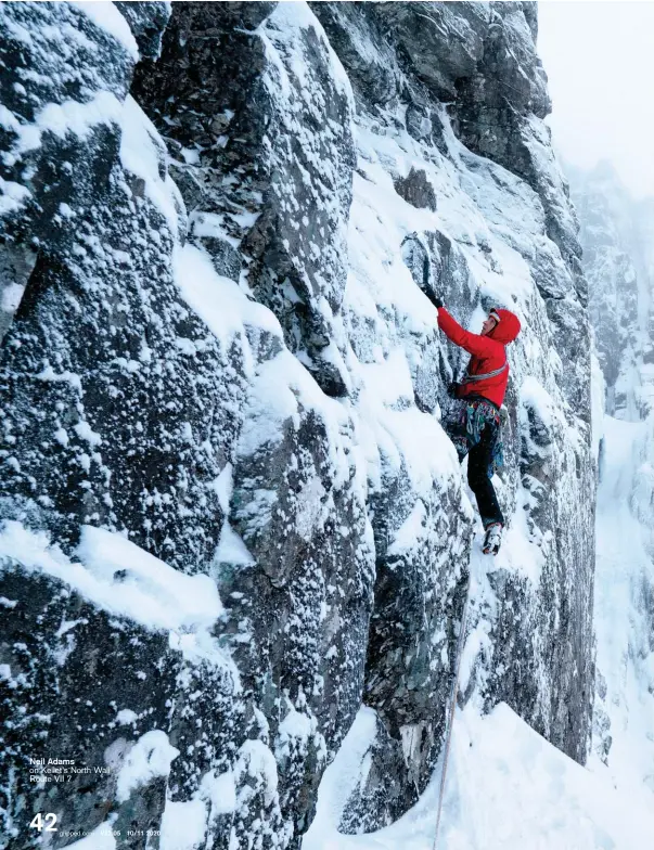  ??  ?? Neil Adams on Kellet’s North Wall Route VII 7