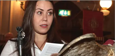  ??  ?? Gillian Harris, a relation of James Emerson, reads at a memorial service in his honour