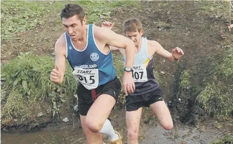  ??  ?? Sunderland Harrier Graham Lancaster tackles the Farringdon stream which could be back in use on Saturday.