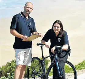  ??  ?? TAKING NO CHANCES: Route checks are under way for the 2019 Herald Continenta­l Cycle Tour. Race directors Brad Jackson and Julie Briggs ensure all roads are inspected and in good condition