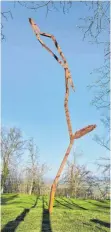  ?? FOTO: BERNHARD STRAUSS/VG BILD-KUNST ?? Auf der Festwiese des Bussen schwingt sich Robert Schads Raumzeichn­ung „Geot“(2016) gen Himmel.