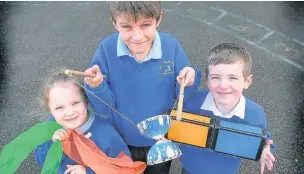  ??  ?? ●●St Anselm’s School pupils Eleanor Petrycki-Aitchison, 5, Matthew Alderson, 10 and Lewis Gooding, 8, enjoyed a circus skills day