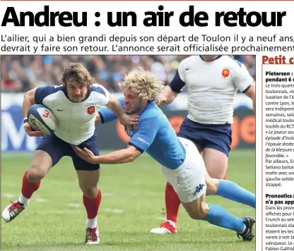  ?? (Photo AFP) ?? Après avoir quitté le RCT, Marc Andreu alors castrais avait été retenu en équipe de France (ici en  contre l’Italie) avant de défendre les couleurs du Racing .