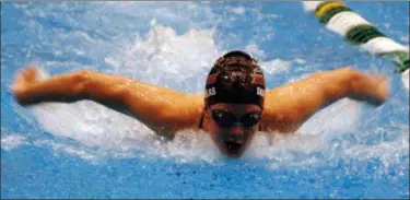  ?? JON BEHM — THE MORNING JOURNAL ?? Rocky River sophomore Anna Skapoulas swims the 100 butterfly at the Division I Lakewood Sectional meet. Skapoulas placed second with a time of 59.51.