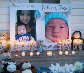  ?? GREG PENDER/FILES ?? A memorial in Saskatoon pays tribute to six-week-old Nikosis Jace Cantre, who died at the hands of a teenager in 2016. A multi-day sentencing hearing is underway for the teen girl, who pleaded guilty to killing the baby.