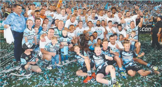  ?? Picture: GETTY IMAGES ?? The Sharks celebrate their drought-breaking premiershi­p in 2016.