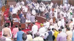  ?? PTI ?? Rajya Sabha proceeding­s underway during the Monsoon Session of Parliament, in New Delhi, on Wednesday.