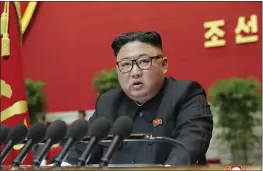  ?? KOREAN CENTRAL NEWS AGENCY — KOREA NEWS SERVICE ?? North Korean leader Kim Jong Un speaks at the ruling party congress in Pyongyang on Friday.