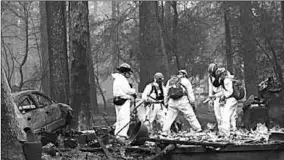  ??  ?? Rescue workers search for human remains at a Paradise, California, home that was burned by the Camp Fire. (Photo: Channel 3000)