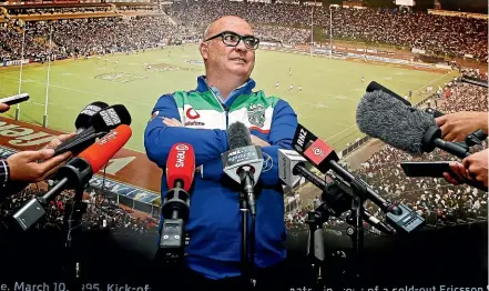  ?? GETTY IMAGES ?? Warriors chief executive Cameron George at yesterday’s press conference announcing that the club has parted ways with its superstar, Shaun Johnson.