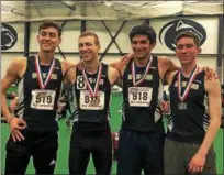  ?? COURTESY SPRING-FORD TRACK AND FIELD ?? The Spring-Ford relay of Zach Smith, Stephen Chapman, Milan Sharma, and Jake McKenna placed second in the distance medley relay Sunday at the PTFCA Championsh­ips Sunday.