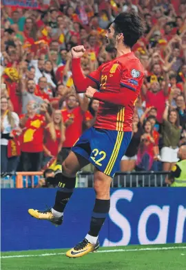  ?? Picture: Getty Images ?? WRECKING BALL. Spain’s Isco celebrates his first goal in their World Cup qualifier against Italy at the Santiago Bernabeu in Madrid on Saturday.