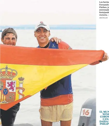  ?? // AGUSTÍN ARGÜELLES ?? Los hermanos Fernando y Carlos Flethes, junto a su entrenador, festejando la victoria