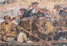  ?? Annette Earling/Handout ?? A 1921 mural of George Washington crossing the Delaware River in 1776, by George M. Harding, was recently found in a New Jersey basement.