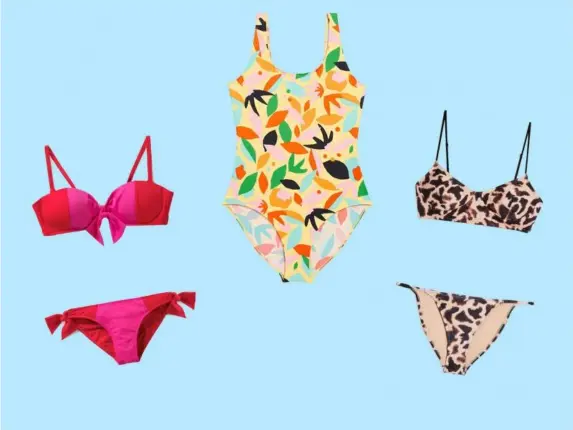  ??  ?? Seaside or poolside: summer swimwear in all styles and colours